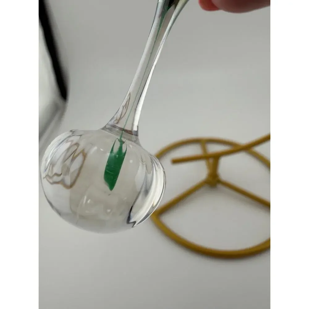 Iridescent Hand Blown Green Glass Finial Teardrop Ornament 5.5